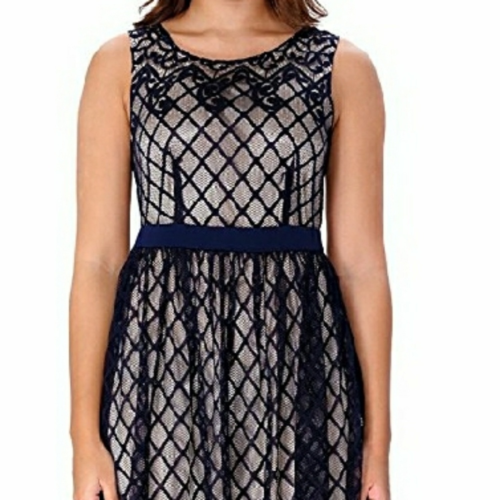 Navy and cream lace dress
